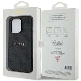 Guess 4G Collection odinis metalinis dėklas su logotipu MagSafe , skirtas iPhone 14 Pro - juodas
