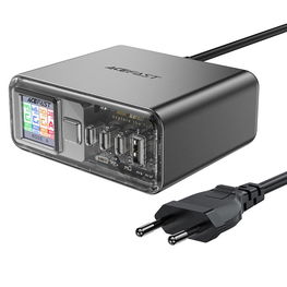 Acefast Z4 PD 218W GaN 3 x USB A daugiafunkcinis adapteris su 4 prievadais - pilkos spalvos