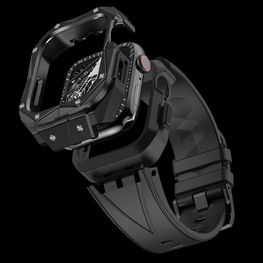 dėklas Apple Watch 9, 8, 7 (45 mm), pagamintas iš nerūdijančio plieno su dirželiu, juodas