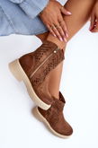 Zazoo 3470 Suede Womens Flat Heel Lace-Up Boots Brown