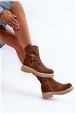 Zazoo 3470 Suede Womens Flat Heel Lace-Up Boots Brown