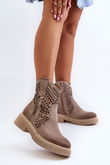 Zazoo 3470 Suede Womens Flat Heel Ankle Boots Cut-out Cappuccino