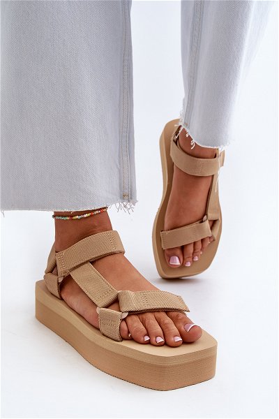 Moteriški smėlio spalvos platforminiai sandalai Edireda