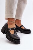 Moteriški ekologiškos odos batai su platforma ir blokiniu kulnu Black Emelna