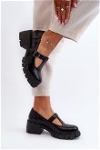 Moteriški ekologiškos odos batai su platforma ir blokiniu kulnu Black Emelna