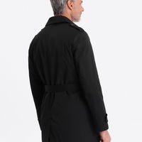 Elegantiškas SLIM FIT vyriškas paltas su diržu juodas