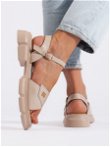 Patogūs moteriški odiniai smėlio spalvos sandalai