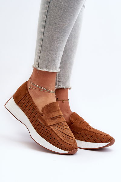 mokasinai su platforma iš Eco Suede Camel Inesqua