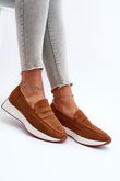 mokasinai su platforma iš Eco Suede Camel Inesqua