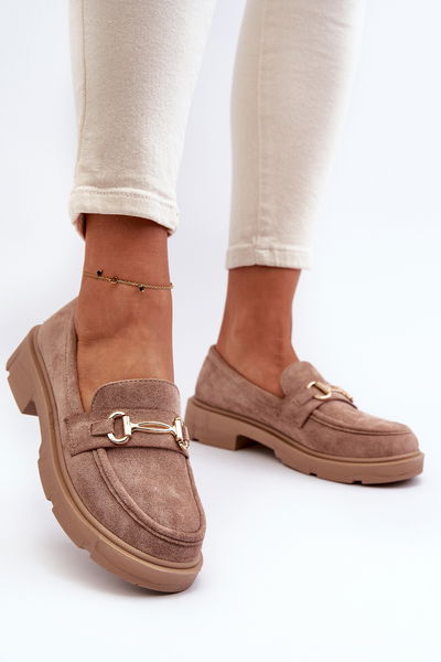 Mokasinai su aukso puošyba Eco Suede Brown Lighas