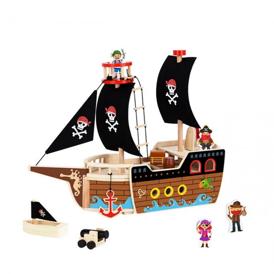 medinių piratų laivo figūrėlių rinkinys