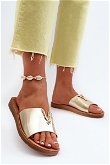 Moteriški plokšti sandalai su eko odos apdaila Auksinė Makia