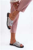 Blizgūs moteriški plokšti sandalai su sidabriniu ornamentu Ebirena