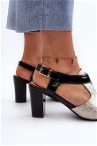 Moteriški aukso ir juodos spalvos Queenmarie sandalai su kulnu iš ekologiškos odos