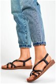 Juodi moteriški plokščiapadžiai sandalai su elastine juostele