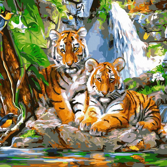 Tapyba pagal skaičius Tigro jaunikliai prie vandens 40x50 cm