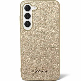 Guess Glitter Script dėklas Samsung Galaxy S24 - aukso spalvos