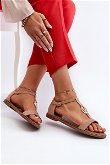 Plokščiapadžiai moteriški sandalai su aukso spalvos ornamentu Smėlio spalvos“