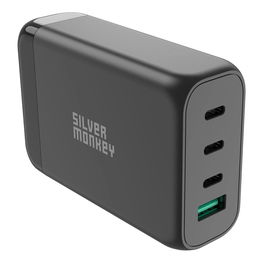 Sidabrinė Beždžionė SMA151 130W 3xUSB A QC 3.0 GaN įkroviklis su nuimamu maitinimo kabeliu - Baltas