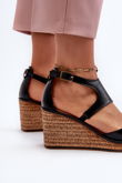 Maciejka 06657-01 juodos spalvos odiniai pleištiniai sandalai moterims