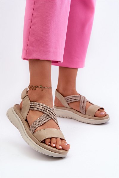 Lengvi moteriški patogūs Velcro sandalai smėlio spalvos Ceclea