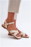 Plokšti moteriški sandalai iš ekologiškos odos smėlio spalvos