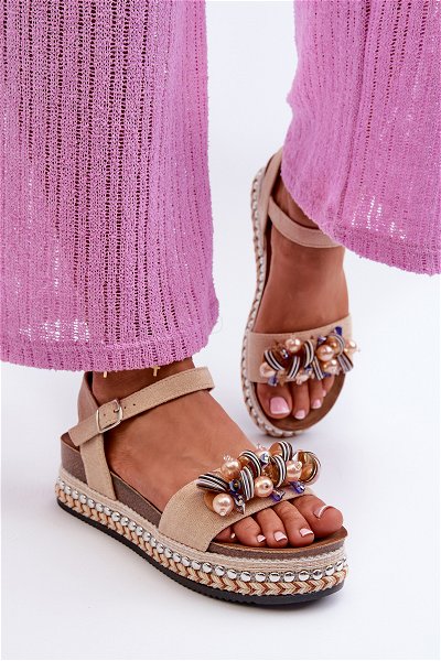 Moteriški platforminiai ir sandalai su dekoracijomis Smėlio spalvos