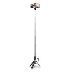 Bluetooth“ asmenukių lazda su nuotoliniu valdymu, trikojis iki 141 cm – juoda