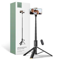 Bluetooth“ asmenukių lazda su nuotoliniu valdymu, trikojis iki 141 cm – juoda