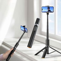 Bluetooth“ asmenukių lazda su nuotoliniu valdymu, trikojis iki 141 cm – juoda