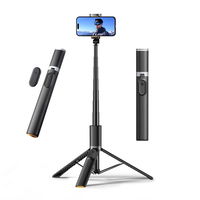Bluetooth“ asmenukių lazda su nuotoliniu valdymu, trikojis iki 141 cm – juoda