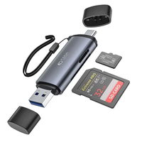 SD / micro SD“ kortelių skaitytuvas su USB A jungtimis – pilkas