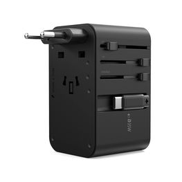 35 W ES/JAV/AUT/JK kelionių adapteris su integruotu USB-C kabeliu – juodas