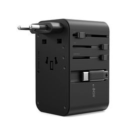 PD5021 45 W EU/JAV/Australija/UK kelionių adapteris su įmontuotu USB C laidu, juodos spalvos“