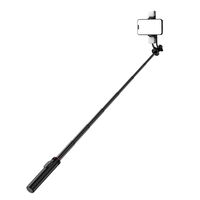Selfie“ lazda WC12YDS, 1,3 m teleskopinis trikojis iš aliuminio lydinio su dviguba lempa ir telefono laikikliu – juoda
