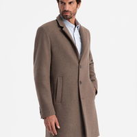 Elegantiškas vyriškas vienaeilis vilnonis paltas - rudas