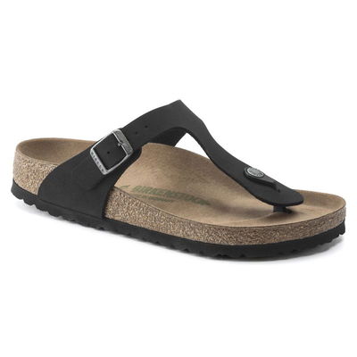 Šlepetės Birkenstock Gizeh Birko-Flor moteriškoms su siaura pėda, veganiškos, juodos (1020487)