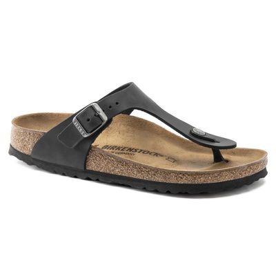 Birkenstock“ moteriški/vyriški Gizeh NU Oiled Black Regular batai plačiai pėdai iš pateptos odos (0845251)