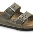 Birkenstock Arizona Soft Footbed Oiled Leather Narrow Faded Khaki siaurai pėdai moteriškos/vyriškos šlepetės su aliejumi apdirbta oda (1019377)