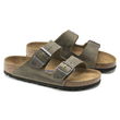 Birkenstock Arizona Soft Footbed Oiled Leather Narrow Faded Khaki siaurai pėdai moteriškos/vyriškos šlepetės su aliejumi apdirbta oda (1019377)