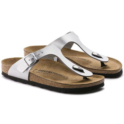 Birkenstock Gizeh Birko-Flor moteriški sidabriniai reguliuojami plataus pločio japonai (0043851)