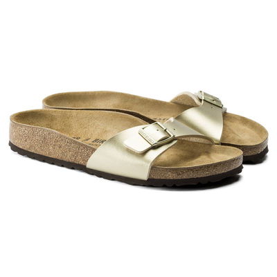 Birkenstock Madrid“ moteriškos sidabrinės reguliuojamos plačios auksinės (1016106) birko-flor šlepetės