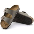 Birkenstock Arizona Birko-Flor Nubuck Stone“ vyriškos / moteriškos šlepetės, pilkos spalvos, praplatintos