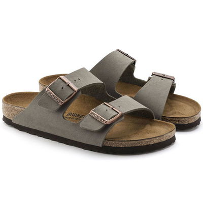 Birkenstock Arizona Birko-Flor Nubuck Stone“ vyriškos / moteriškos šlepetės, pilkos spalvos, praplatintos