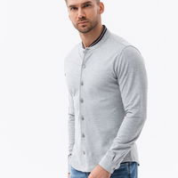 Vyriški medvilniniai SLIM FIT marškinėliai su apykakle ir rankovėmis - pilki V5 OM 0178