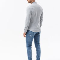 Vyriški medvilniniai SLIM FIT marškinėliai su apykakle ir rankovėmis - pilki V5 OM 0178