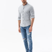 Vyriški medvilniniai SLIM FIT marškinėliai su apykakle ir rankovėmis - pilki V5 OM 0178