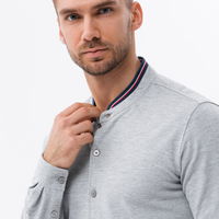 Vyriški medvilniniai SLIM FIT marškinėliai su apykakle ir rankovėmis - pilki V5 OM 0178
