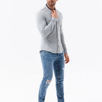 Vyriški medvilniniai SLIM FIT marškinėliai su apykakle ir rankovėmis - pilki V5 OM 0178