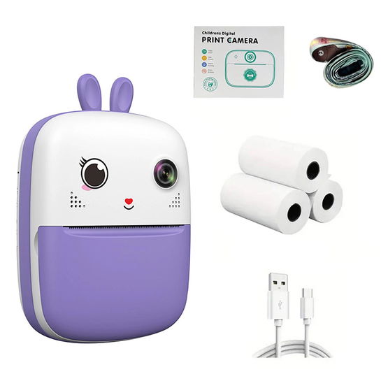 Mini terminis spausdintuvas vaikams su kamera ir vaizdo kamera - violetinis